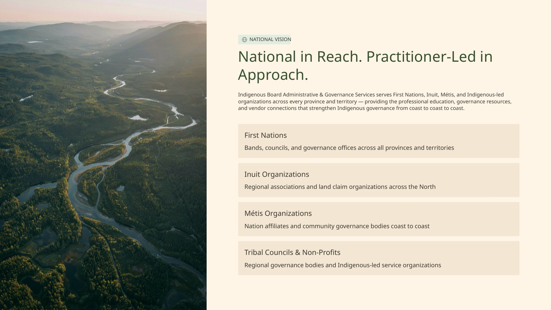 National vision: national in reach, practitioner-led in approach.
