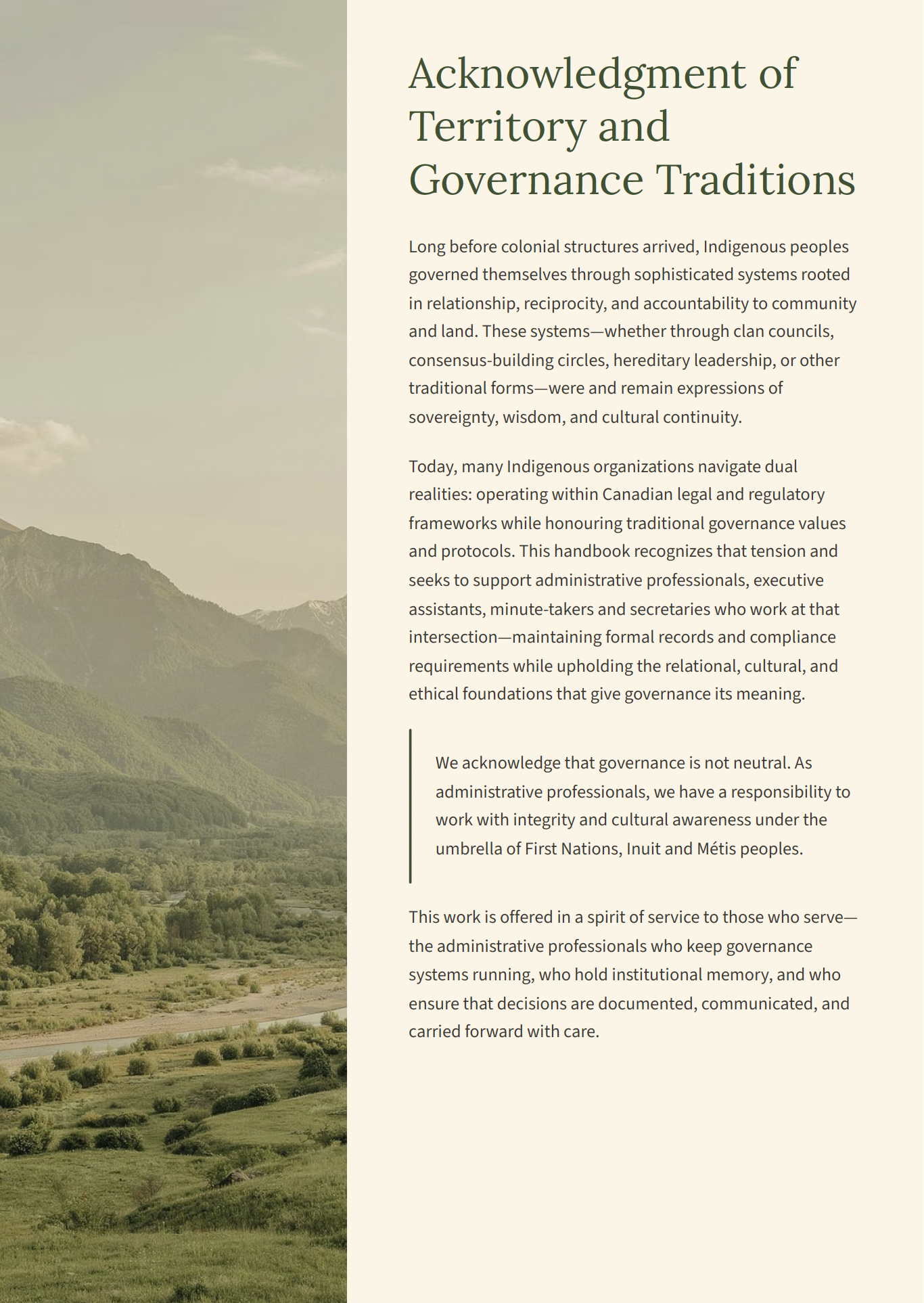 Acknowledgment of Territory and Governance Traditions